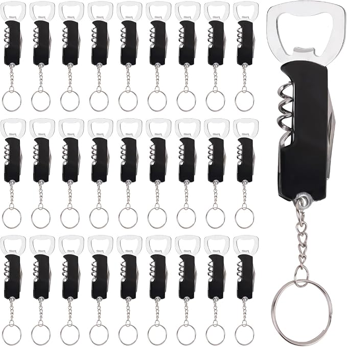 28 Pcs 3.27'' Stainless Steel Wine Bottle Openers with Keychain | Waiter corkscrew wine keys for beer and wine bottles, ideal for bars, restaurants, parties and home use, black finish