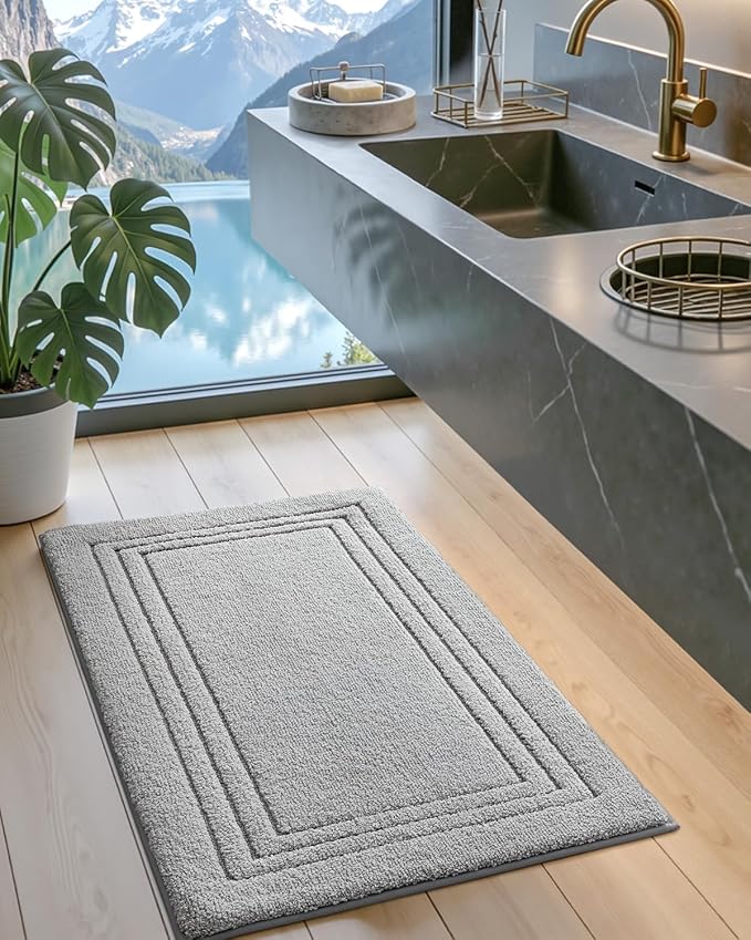 DEXI Bath Mats Bathroom Rug Non Slip Bathmat, 36x24 Light Grey | Large Soft Microfiber Carpet, Washable, Absorbent Quick Dry for Shower Floor Sink