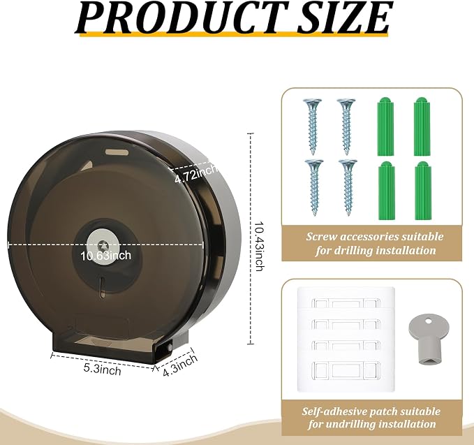 Layhit 10 Pack Toilet Paper Holder Wall Mount, Toilet Paper Towel Dispenser, Commercial 9" Jumbo Plastic Tissue Dispenser with Key Wall Lock for Bathroom, Office, Restaurants