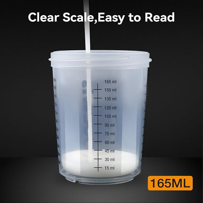6 oz Disposable Paint Cups, 30 Mini Paint Cups with Lids and Liners | 125-Micron Filter, 2 Hard Cup with Retainer Ring, 20 Plugs, 1 Stirrer, 1 Seal Tape, Kit for HVLP/LVLP Spray Gun