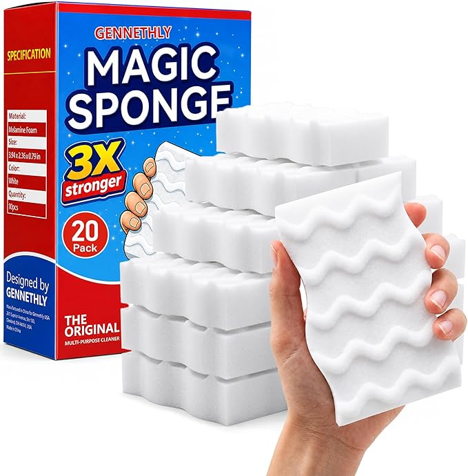 3X Density Magic Sponge Eraser, 20 Pack Melamine Sponge Cleaning Eraser Bulk, White Foam Magic Clean, Household Cleaning Sponges mr for Kitchen, Bathroom, Bathtub, Sink, Shoes & Wall Cleaner