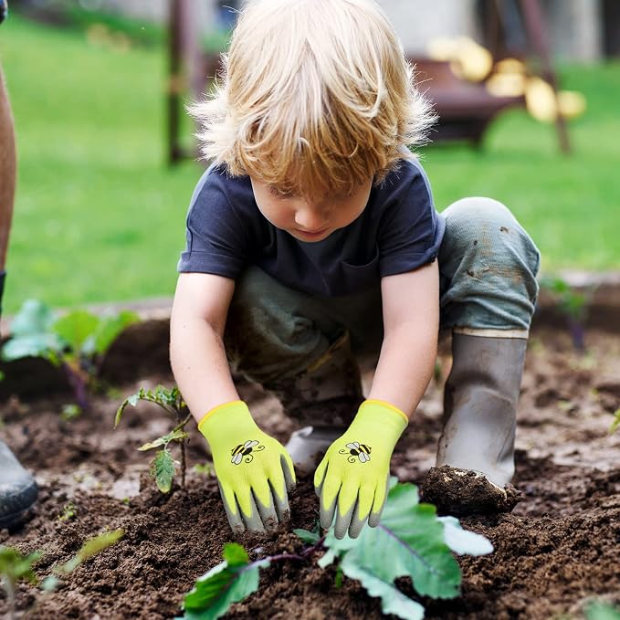 18 Pairs Kids Gardening Gloves Foam Rubber (Medium (Age 6-8)) | Children Garden Work Gloves Waterproof Rubber Coated Yard Work Gloves for Kids Toddlers Youth Boys Girls