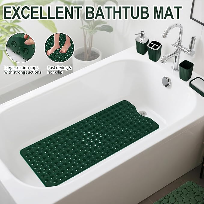 XLHOMO 26PC Bathroom Accessories Set - Gorgeous Green Bathroom Set, Bathroom Accessory Set, Shower Curtain Set with Bathtub Mats for Shower Tub, Trash Can & Soap Dispenser