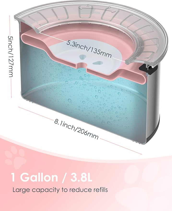 Heouvo 1 Gallon No Spill Dog Water Bowl with Slow Drink Floating Disk(Pink) | Splash-Proof Lid + Stainless Steel Bowl/Rubber Bottom/Slobber Stopper Water Bowl for Large Sloppy Messy Drinkers Reduce Mess