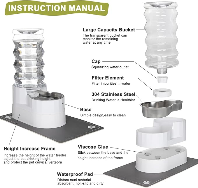 RIZZARI 8L Elevated Dog Water Dispenser: Senior Pets Filtered Hydration | Raised Stand Helps Reduce Neck Strain/Stainless Steel Bowl/Quiet Gravity-Fed Operation/for Multi-Pet Homes