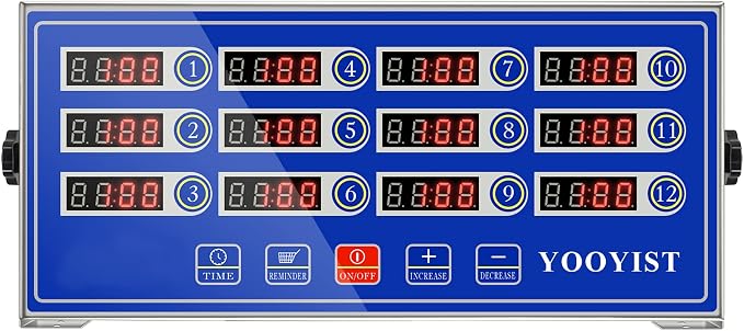 Precision Kitchen Timers for Cooking – 12 Channel Commercial Kitchen Timer Restaurant Kitchen Supplies – Stainless Steel Digital LED Chef Cooking Timer – Reminder Function, Loud Alarm, Blue