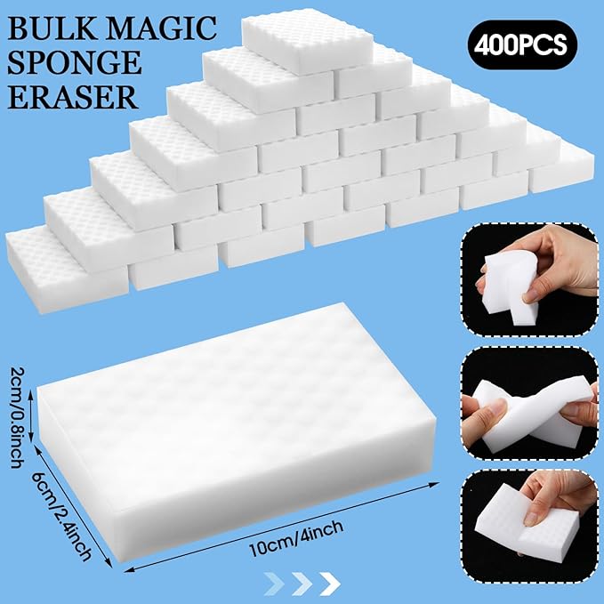 Sosation 400 Pack Magic Sponge Erasers, 2X Density New Nano Material Melamine Sponge Bulk, Strong Durable Magic Sponges Eraser Cleaning Supplies Cleaner for Kitchen Bathroom Bathtub Sink Wall Cleaner