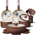 CAROTE 19Pcs Ceramic Cookware Set, Pots and Pans Set Non stick, Non Toxic Cookware Detachable Handle, Kitchen Cooking Set - Induction Cookware, Dishwasher/Oven Safe, PFAS Free, Chocolate