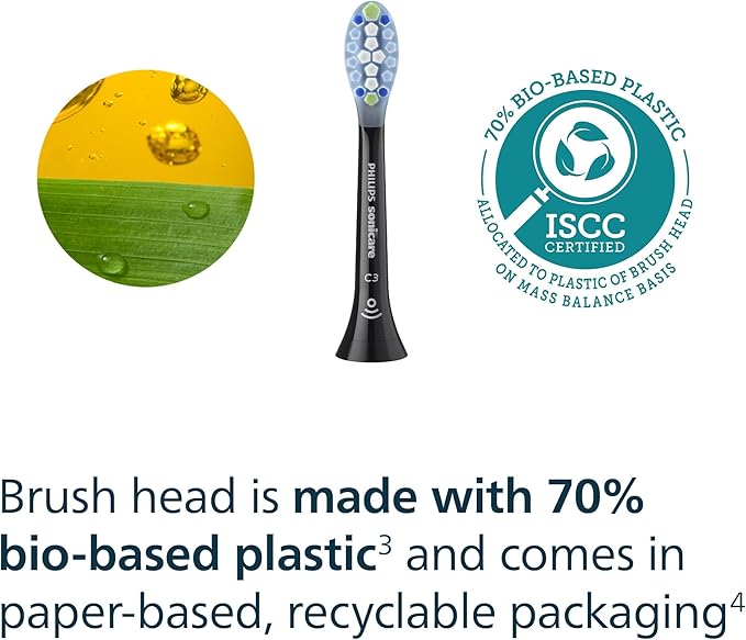 Philips Sonicare C3 Two-in-One - Genuine Replacement Electric Toothbrush Heads, Black, 4 Pack One Year Supply, HX9044/95