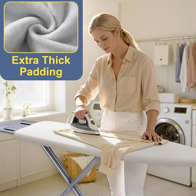 Ironing Board Cover and Pad for Standard Size 15" x 54", Cream | Aluminum Coating, Thick Scorch & Stain Resistant Padding, Heavy Duty Iron Board Cover with Elastic Edge, Adjustable Fastener