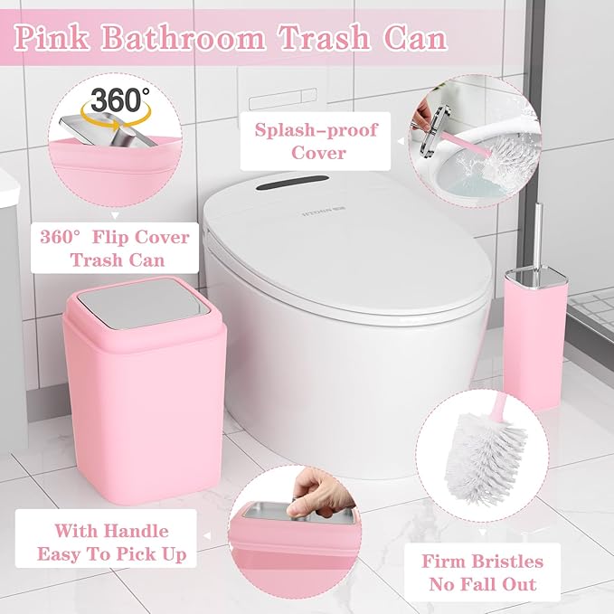 XLHOMO Bathroom Accessory Set–Bathroom Sets with Shower Curtain and Rugs, Non Slip Bathroom Rugs Super Absorbent, Pink Ombre Waterproof Shower Curtain with Hooks, Pink Bathroom Sets Complete for Home