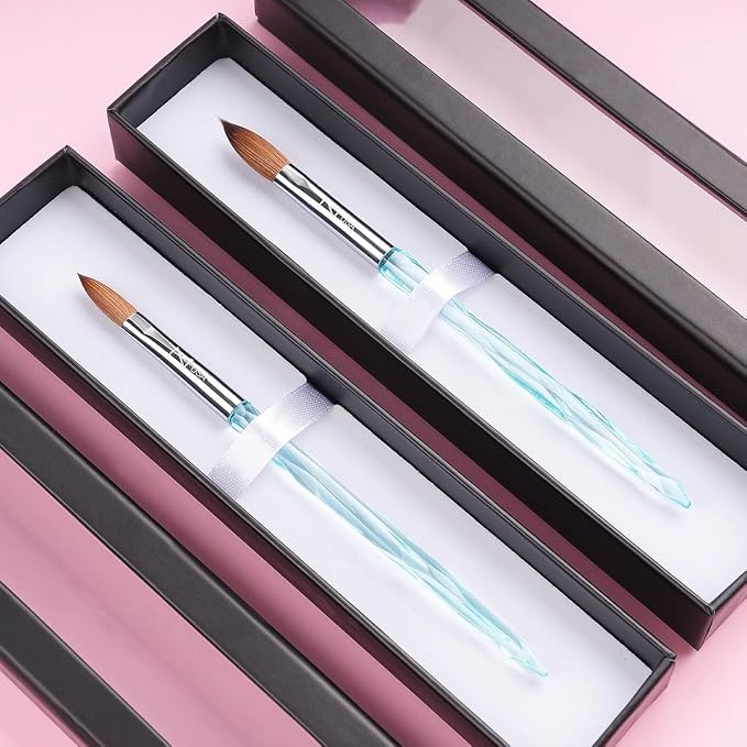 M ProK 100% Kolinsky Acrylic Nail Brush – Professional Nail Brush for Acrylic Application with Crystal Blue Handle – Handcrafted Salon Quality Tool (Size #14)