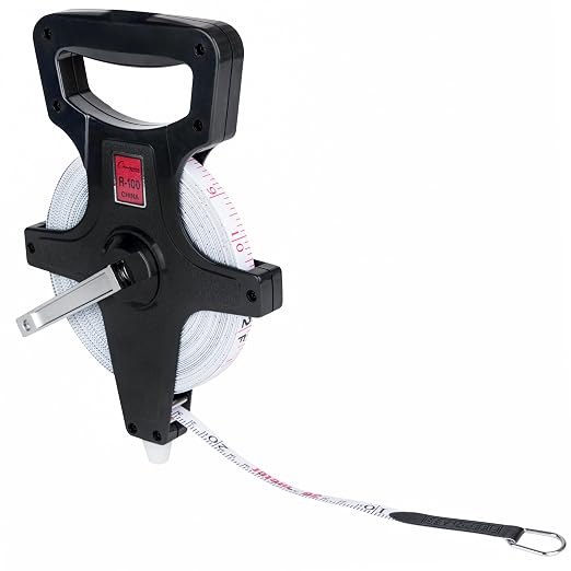 Champion Sports Open Reel Measuring Tapes – Durable Hand Crank with Metal Spike, Dual-Sided Feet & Meters, Perfect for Track & Field and Long Jump, 100 ft/30 meters