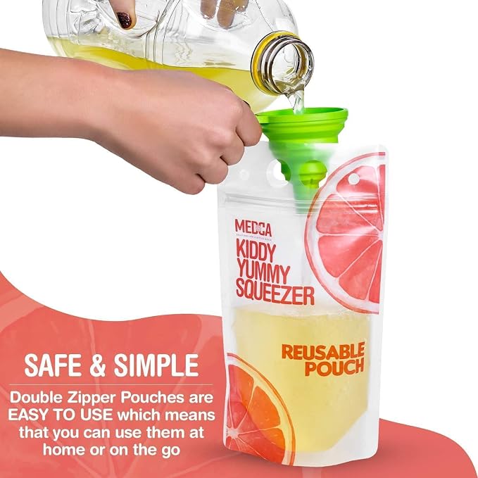 Reusable Drink Pouches - 200 Clear Drink Bags with 200 Straws - Double Zipper Reusable Smoothie Pouches Juice, Clear Zipper Pouch Storage Bags, Leak-Free and BPA Free