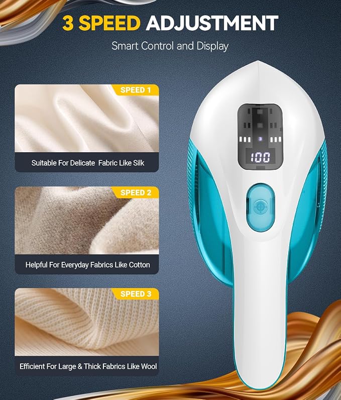 Ruidla Rechargeable Fabric Shaver and Lint Remover, 3-Speed Adjustable | Sweater Shaver with 6-Leaf Replaceable Stainless Steel Blades, 2.6Inch Large Mesh,Removable Bin for Clothes Fuzz, Lint(Green)