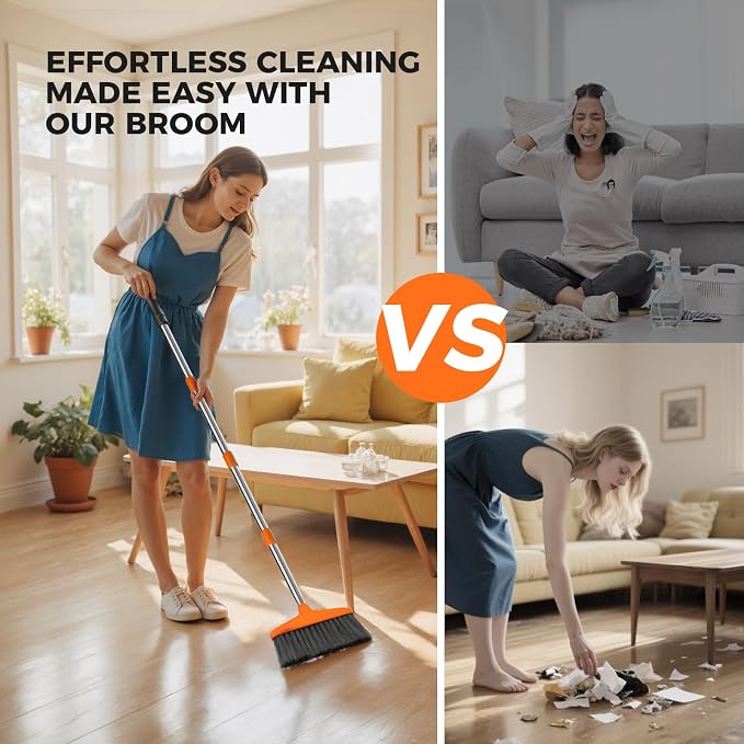 Handy Broom, Indoor/Outdoor Brooms, Duty Kitchen Broom, for Home Garage Kitchen Office Courtyard Lobby Patio Lawn Concrete (1, Orange)