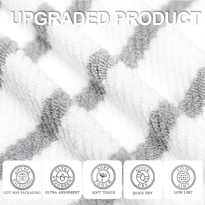VOOVA & MOVAS Bath Towels 4PC, 100% Cotton, 30x56 in, Gray White Stripe | Hotel Quality, Thick, Soft, Absorb, Quick Dry Towel For Shower, Ideal For Home, Hotel, Guest Room