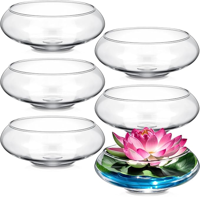 6 Pcs Hydroponic Planter Lotus Flower Pot Planter Lotus Bowl Clear Glass Fish Bowl Vase for Planting Indoor Home Decor Water Lily Narcissus Planting Water Lily (7.09in)