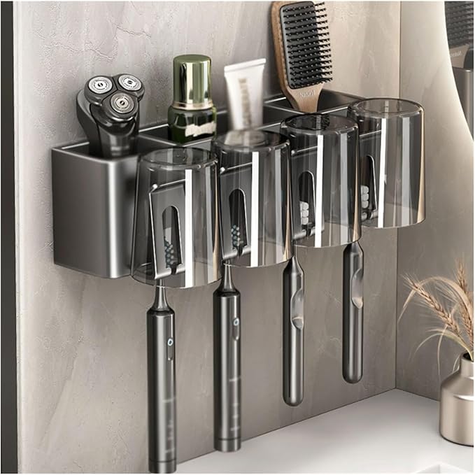 Toothbrush Rack Multifunctional black toothbrush holder removable and washable storage rack without punching wall-mounted toothbrush holder Bathroom Toothbrush Holder, S35cm