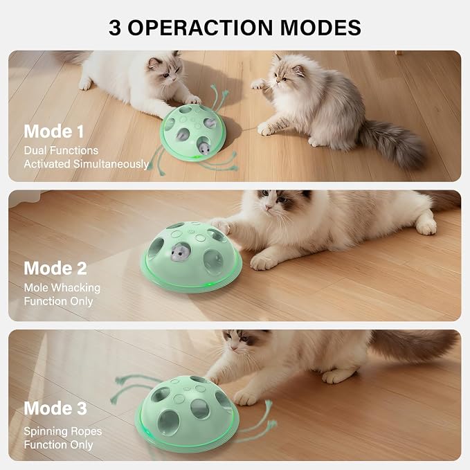 Pawingcat Automatic Cat String Toy 6 Holes Whack a Mole Cat Toy with Plush Running Cat Mouse Toy Hide and Seek Interactive Cat Toys for Indoor Cats（Green）