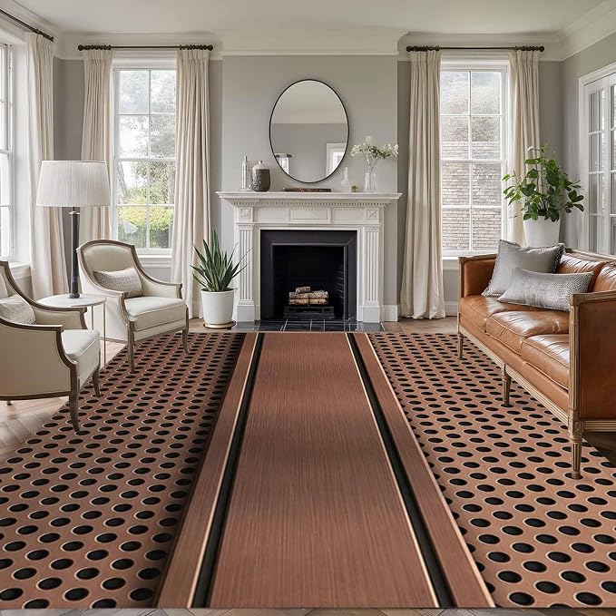 5 x 8 Ft Area Rugs for Living Room, Brown Metal Hole Indoor Accent Rugs for Bedroom, Copper Net Eye Hole Pattern Decorative Modern Carpet Washable Low Pile Non Slip Rug for Dining Room