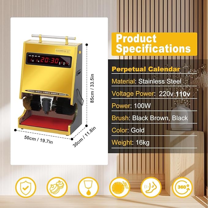 Polishing Shoes Machine,Electric Shoe Shine Machine, Automatic Shoe-Shine Machine, Shoe Polisher, Combined Spherical Brush, Household/Commercial - Electric Brush Machine Gold
