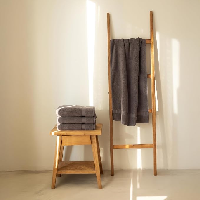 SALBAKOS 4-Piece 100% Turkish Cotton Bath Towels, 27x54 inch, Chocolate | Standard Size, 630 Gsm Thick Super Soft Highly Absorbent Quick-Dry Bathroom Towel, Premium Hotel & Spa Quality Made in Turkey