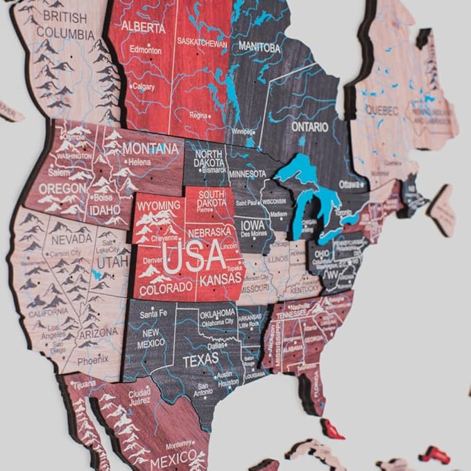 ENJOY THE WOOD Colored World Map Wood Wall Art - 3D Wall Art Home Decor - Wooden Travel Map Housewarming Gift Idea - World Map Decorations for Home (Cliff, M)