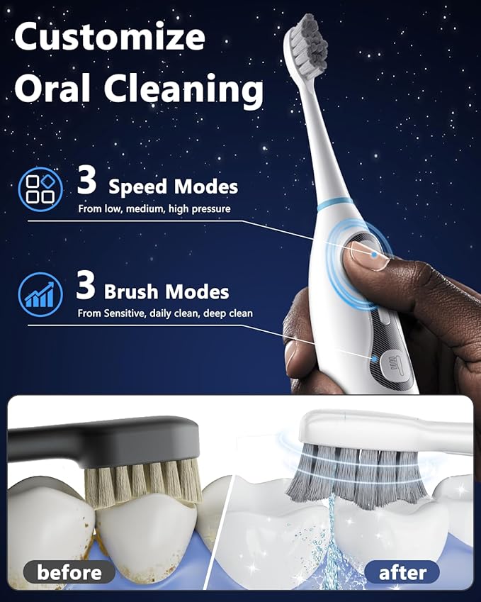 Electric Toothbrush with Water Flosser, 3-in-1 Sonic Brush & Oral Irrigator Combo for Adults, Cordless Brush & Floss System with 5 Brush Heads, 3 Modes, 30-Day Battery, for Braces & Sensitive Gums