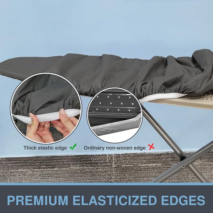 VividPaw Ironing Board Cover and Pad, Standard Size 15x54, Thick Padding, Elastic Edge, Silicone Coated, Resist Scorching, Adjustable Fastener, Heavy Duty Padded Iron Board Covers (Black)