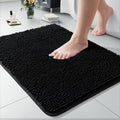 LOCHAS Luxury Bathroom Rug Shaggy Bath Mat 24 x 17 Inch, Black | Washable Non Slip Bath Rugs for Bathroom Shower, Soft Plush Chenille Absorbent Carpets