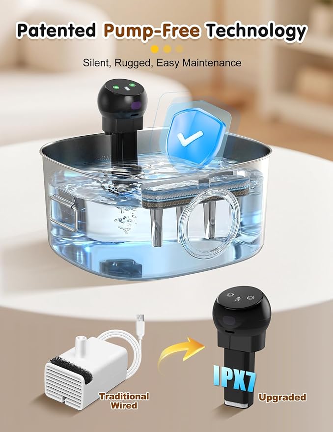 Stainless Steel Dog & Cat Water Fountain for Large Dogs and Cats | 10L /2.64Gal Cordless Dog Water Bowl Dispenser with 2.4G WiFi, Multi-filtered, Ideal for Multi-Pet Home