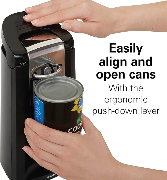 Hamilton Beach Smooth Touch Electric Automatic Can Opener Easy Push Down Lever,For All Standard-Size&Pop-Top,Extra Tall,With Bottle Opening Accessory and Built-In Knife Sharpener,Black(Pack of 2)