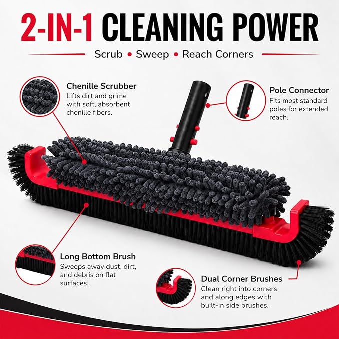 SEPETREL 22" Extra Long Pool Brush with Chenille Scrubber | Heavy Duty Nylon Bristles, Curved Edges for Cleaning Corners, Safe for All Surfaces & Vinyl Liners, Fits Standard Poles