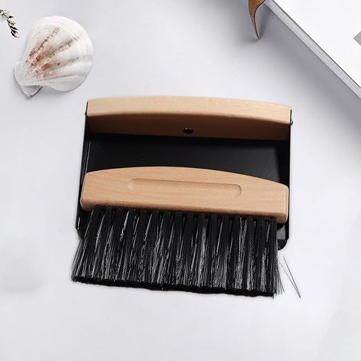 Mini Dustpan Set, Broom Dustpan Combo Wooden Handle, Black PET bristles(Black Pet Bristles)