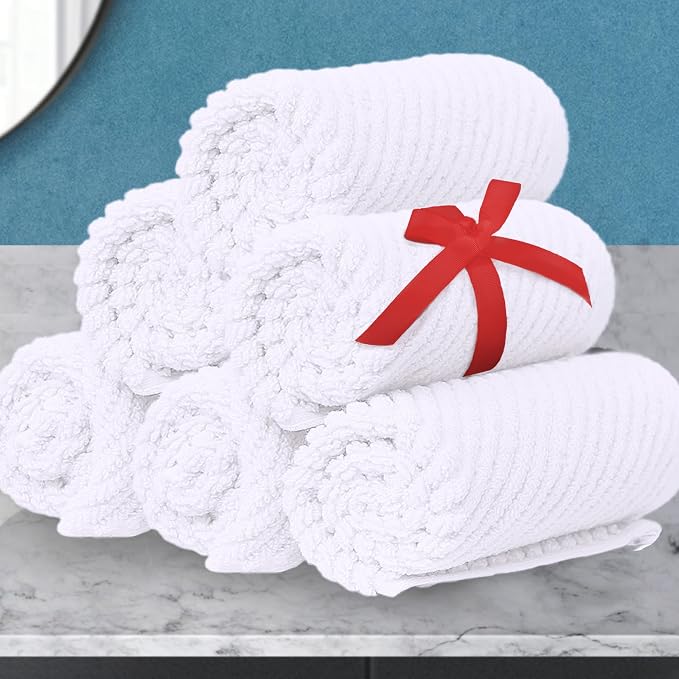 VOOVA & MOVAS White Washcloths 6PC, 100% Cotton, 13x13 in | Quick Dry, Thick, Soft, Absorbent, Hand Towels For Face & Body, Towel Gift Set, Perfect For Bathroom, Gym, Spa
