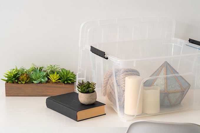 IRIS USA 32 QT Plastic Storage Box with Lid and Latches - 6 Pack - BPA-Free, See-Through Organizing Solution, Durable Nestable Stackable Containers, Secure Pull Handle - Clear