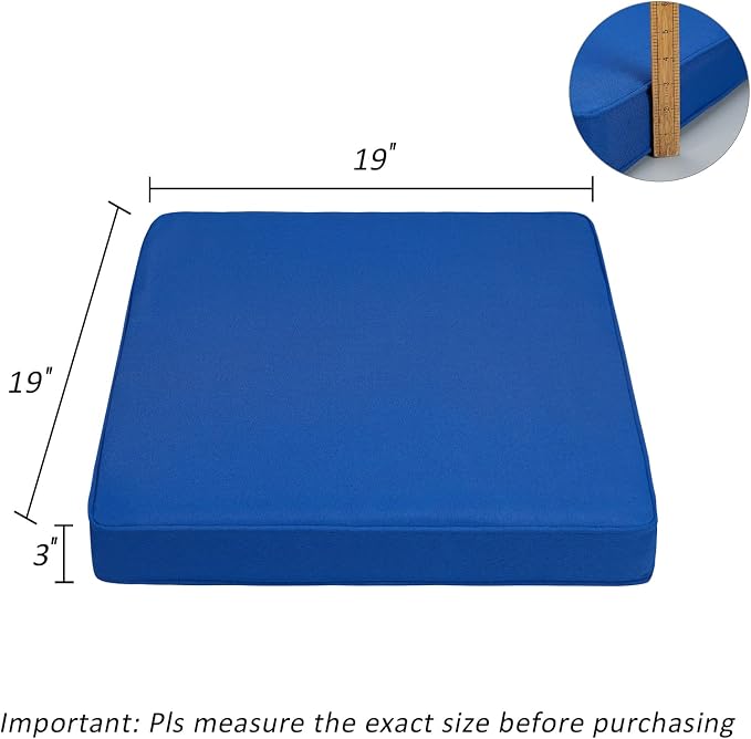 JMGBird Outdoor Chair Cushions Set of 2 - Waterproof Patio Seat Cushions 19x19 Inch with Ties, Dark Blue Solid Color High Density Foam Square Cushions for Garden Furniture