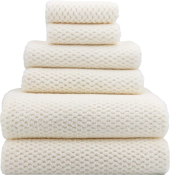 YTYC 29x59 Bath Towels Set,Towels for Bathroom,White,6-Pieces | 2 Large Bath towels,2 Hand towels (14x29"),2 Washcloth (13x13"),Super Soft,Highly absorbent,Hanging Loop,80%Polyester