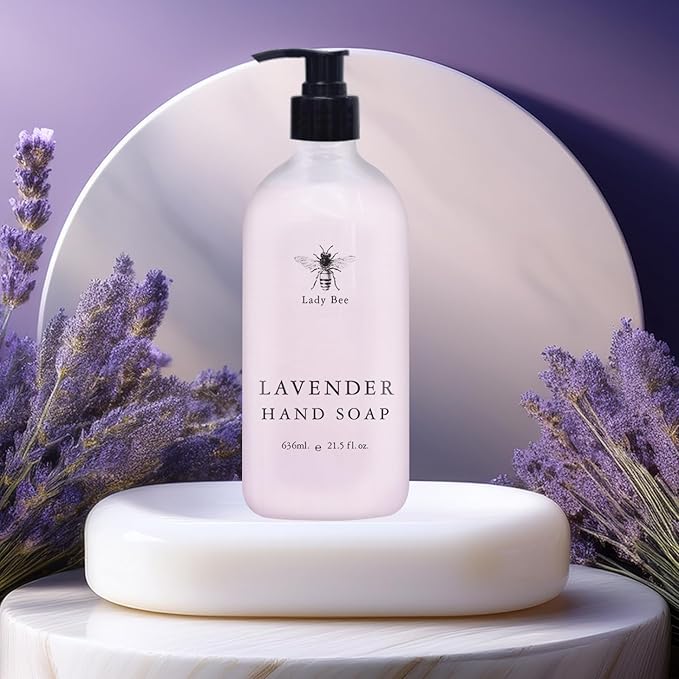 Home & Body Company Lady Bee Hand Soap Set, 4 Pack with Eucalyptus, Lavender, Tea Tree Mint, Honey Almond Scents, 21.5 fl oz Each with Pump Dispenser