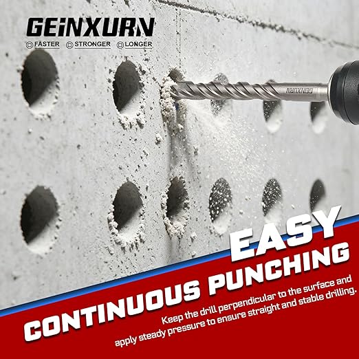 GEINXURN 15 PCS 1/2" x 6" Double Thread Rotary Hammer Drill Bits, Masonry Drill Bits Tool Set Carbide Tipped, Drilling in Brick, Stone and Concrete, Cement Walls