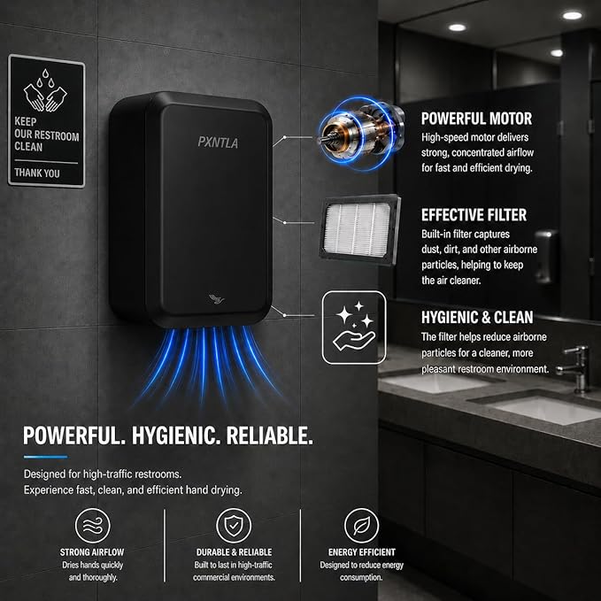 Hand Dryer, 10-12 Seconds Ultra-Fast Dry Hands, 100-130V Voltage, Compact Size & Powerful Wind Force, IPX1 Waterproof & 60s Overheat Protection