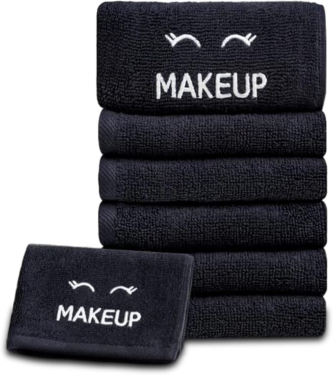 White Classic Bleach Safe Black Makeup Washcloths for Face Cleansing, 12 Pack - Super Soft Luxury Cotton Black Makeup Towels, Highly Absorbent and Quick Dry, All Makeup Remover Cloth | 13 x 13