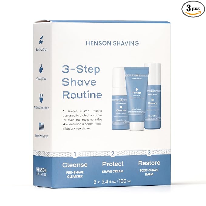 Henson Shaving Skin Care Combo – 3-Step Shaving Kit for Men with Cleanser, Shaving Cream & Post-Shave Balm – Gentle Grooming Kit for Smooth, Irritation-Free Shaves – 3.4 oz Each