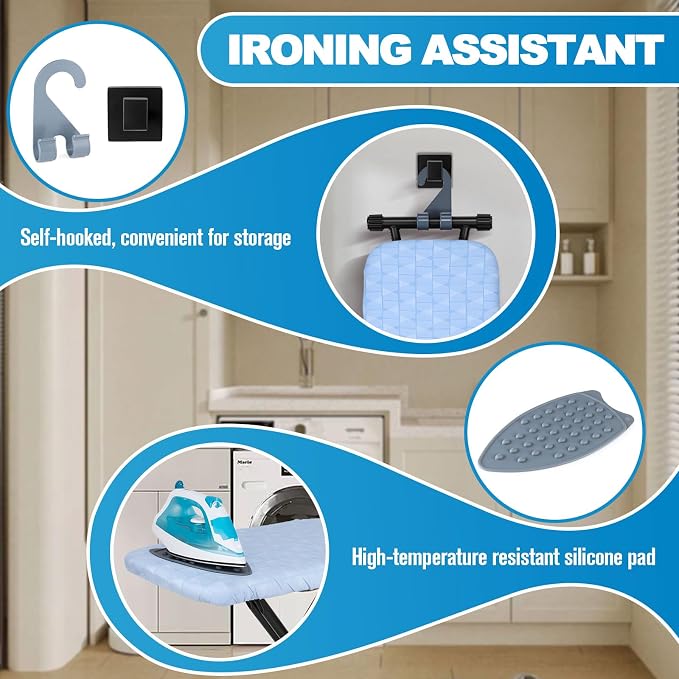 Ironing Board with Silicon Iron Mat Heavy Metal Frame Legs Iron Stand for Home, Laundry Room, Foldable Compact Ironing Board Wall Mount Hanger, Height Adjustable, 13x43in