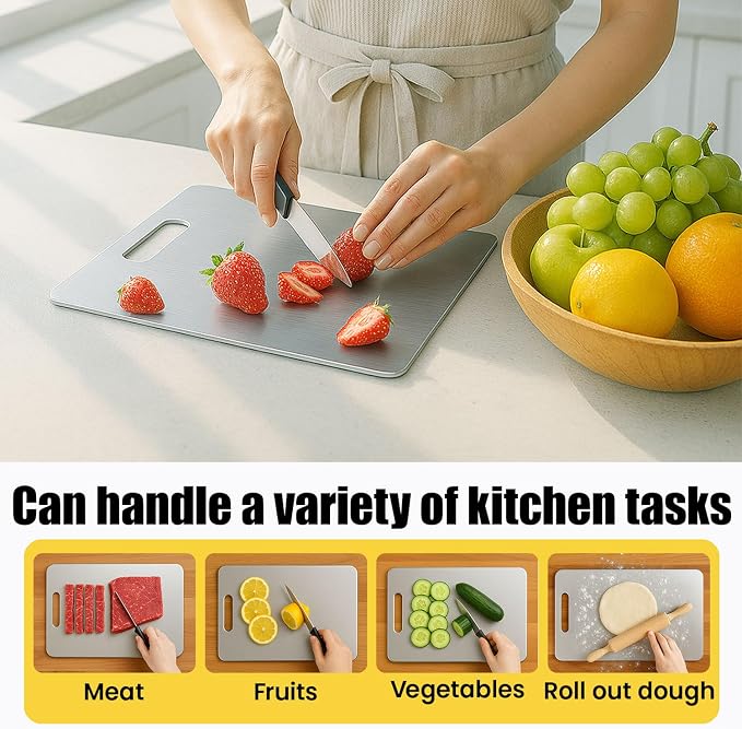 Titanium Cutting Board, 100% Pure Titanium Chopping Board for Kitchen, Hygiene & Durability Double Sided Cutting Board, Non toxic Chopping Board, Dishwasher Safe (18" x 12")