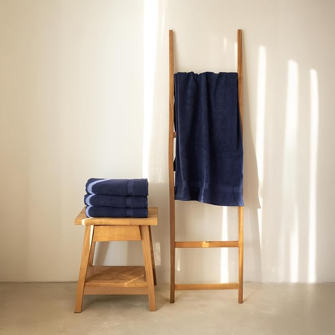 SALBAKOS 4-Piece 100% Turkish Cotton Bath Towels, 27x54 inch, Navy | Standard Size, 630 Gsm Thick Super Soft Highly Absorbent Quick-Dry Bathroom Towel, Premium Hotel & Spa Quality Made in Turkey