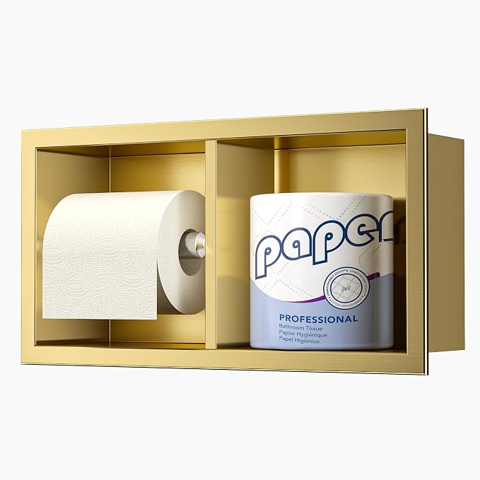 Neodrain Dual Roll Recessed Toilet Paper Holder - 304 Stainless Steel, Hidden in-Wall Design, Simple Loading and Unloading, Space-Saving for Modern Bathrooms（Gold