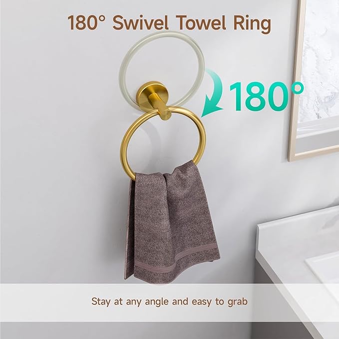 USHOWER Brushed Gold Bathroom Accessories Set, 18-Inch Towel Bar Set Wall Mounted, Durable SUS304 Stainless Steel Bathroom Hardware Set, 4-Piece
