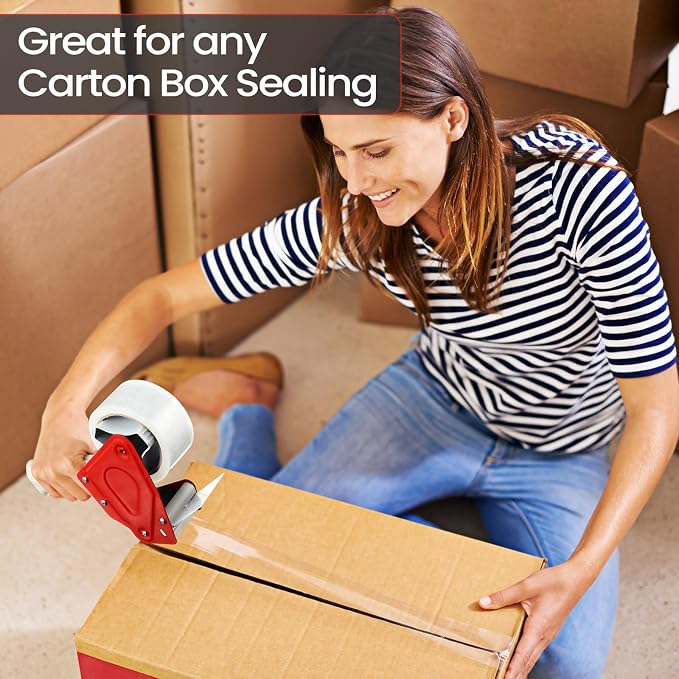 Dunzoom 2 Pack Packing Tape Dispenser Gun with 12 Roll Packing Tape 2 Inch Gun 2.7 Mil Heavy Duty Packaging for Shipping, Moving, Carton and Box Sealing(Red)